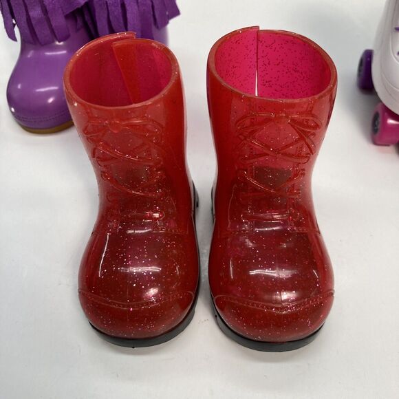 18 Inch Doll Boots Skates and Ice Skates Lot of 4 White Purple Red Fashion - Picture 4 of 10